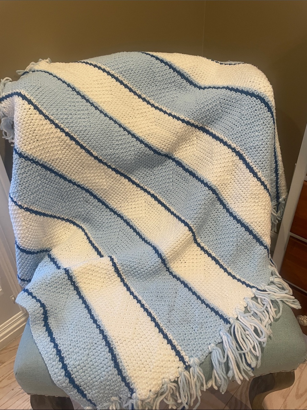 Crocheted two tone blue with with vintage throw blanket